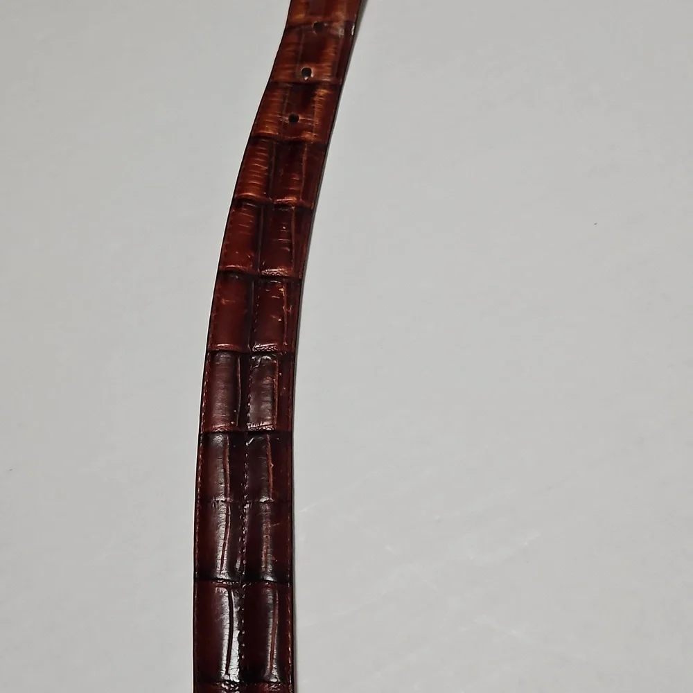 Italian Croco Calfskin Brown Leather Men's Adjustable Belt Size 50